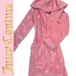 Juicy‎ Couture Logo Embossed Rhinestone Outlined Plush Hooded Robe